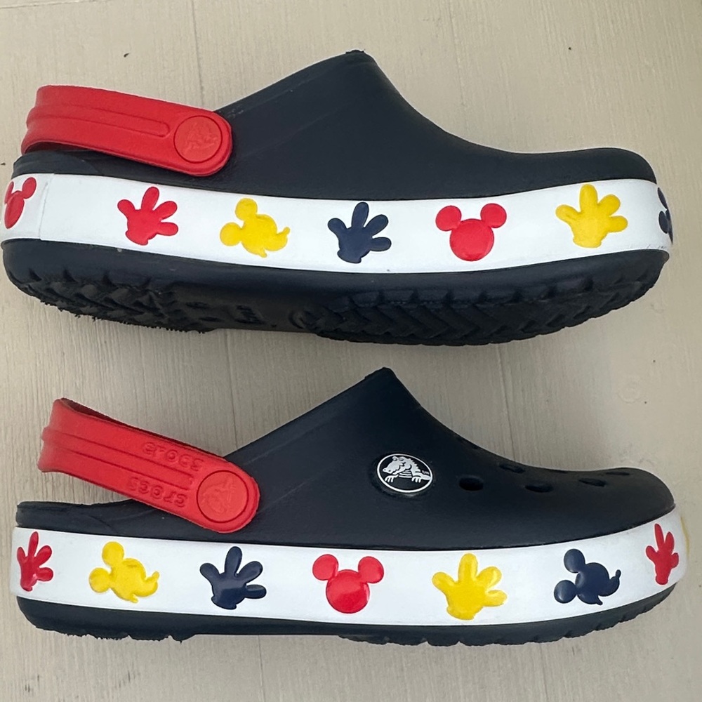 CROCS Kids Black Clogs with Red Strap and Multicolor Mickey Trim - Picture 3 of 7